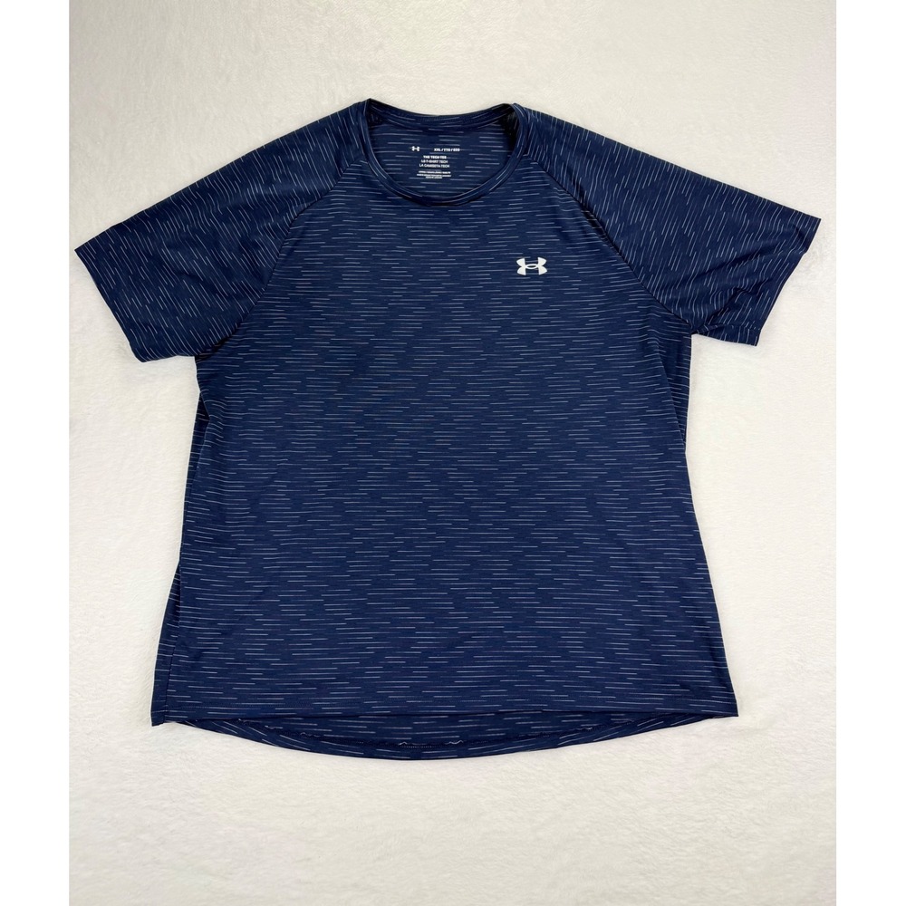 Under Armour Tech Tee Mens XXL Navy Blue Striped Loose Fit Short Sleeve Shirt